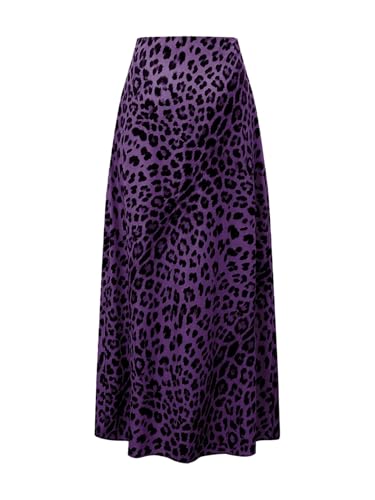 SweatyRocks Damen Rock Leopardenmuster Sommerrock Hohe Taille Maxirock Langer Freizeitrock Maxi Damenrock Locker Röcke Casualrock für Sommer Violett M von SweatyRocks