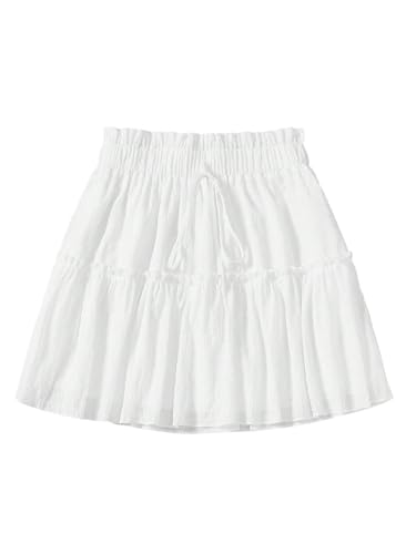 SweatyRocks Damen Rock Sommer Hohe Taille Minirock A-Linie Sommerrock mit Rüschensaum Ausgestellt Kurze Röcke Locker Freizeitrrock Casualrock Weiß L von SweatyRocks