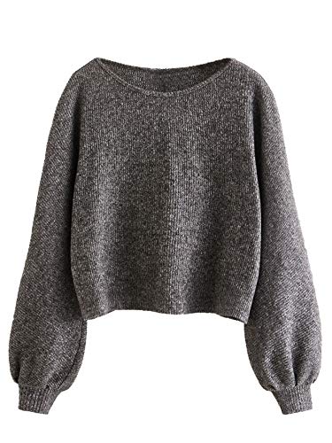 SweatyRocks Damen Solid Pullover Top Crewneck Langarm Crop Sweatshirt Grau XS SweatyRocks Damen Solid Pullover Top Crewneck Langarm Crop Sweatshirt Grau XS von SweatyRocks
