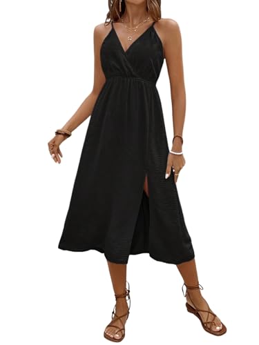SweatyRocks Damen Sommer Kleid Mit Schlitz Spaghettiträger Freizeitkleid V-Ausschnitt Leicht Kleider Ärmellos Casual Midikleid A Linie Strandkleid Schwarz S SweatyRocks Damen Sommer Kleid Mit Schlitz Spaghettiträger Freizeitkleid V-Ausschnitt Leicht Kleider Ärmellos Casual Midikleid A Linie Strandkleid Schwarz S von SweatyRocks