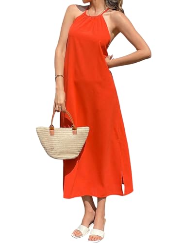 SweatyRocks Damen Sommer Kleid mit Schlitz Strandkleid Spaghetti Trägerkleid Neckholder Lange Kleider Rückenfreie Maxikleider Ärmellos Freizeitkleid Orange gebrannt M SweatyRocks Damen Sommer Kleid mit Schlitz Strandkleid Spaghetti Trägerkleid Neckholder Lange Kleider Rückenfreie Maxikleider Ärmellos Freizeitkleid Orange gebrannt M von SweatyRocks