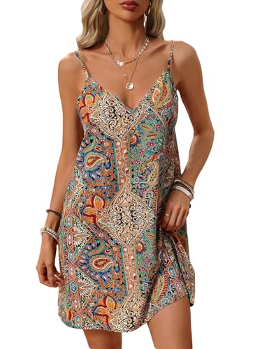 SweatyRocks Damen Sommerkleid A-Linien Kurze Trägerkleid Paisleymuster Urlaubkleid Casual Boho-Kleid Strandkleid Minikleid Khaki L SweatyRocks Damen Sommerkleid A-Linien Kurze Trägerkleid Paisleymuster Urlaubkleid Casual Boho-Kleid Strandkleid Minikleid Khaki L von SweatyRocks