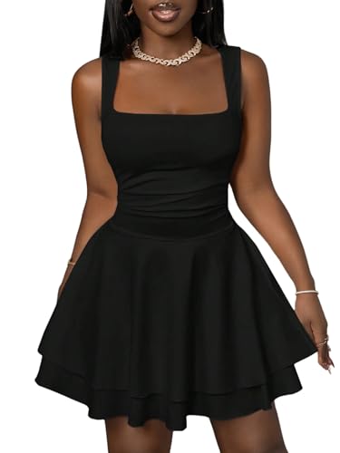 SweatyRocks Damen Sommerkleid Elegant Kurz Spaghettiträger Kleid A-Linie Kleid Minikleid Spaghettiträger Partykleid Rüschenkleid Kleider Schwarz L SweatyRocks Damen Sommerkleid Elegant Kurz Spaghettiträger Kleid A-Linie Kleid Minikleid Spaghettiträger Partykleid Rüschenkleid Kleider Schwarz L von SweatyRocks