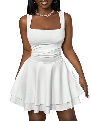SweatyRocks Damen Sommerkleid Elegant Kurz Spaghettiträger Kleid A-Linie Kleid Minikleid Spaghettiträger Partykleid Rüschenkleid Kleider Weiß M SweatyRocks Damen Sommerkleid Elegant Kurz Spaghettiträger Kleid A-Linie Kleid Minikleid Spaghettiträger Partykleid Rüschenkleid Kleider Weiß M von SweatyRocks