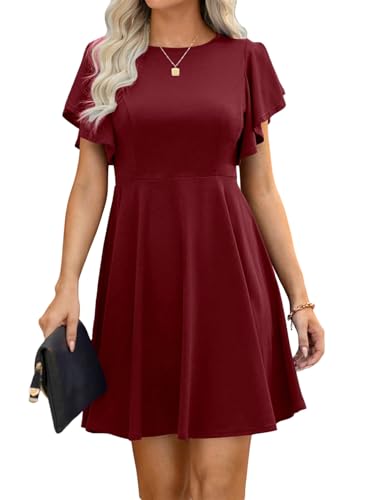 SweatyRocks Damen Sommerkleid Kurz Kleid Freizeitkleid Minikleid Faltenkleid Swing A-Linie Kleid Skaterkleid Sommer Lässig Kurzkleid mit Schmetterlingsärmeln Rotbraun M von SweatyRocks