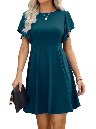 SweatyRocks Damen Sommerkleid Kurz Kleid Freizeitkleid Minikleid Faltenkleid Swing A-Linie Kleid Skaterkleid Sommer Lässig Kurzkleid mit Schmetterlingsärmeln Taubenblau L von SweatyRocks