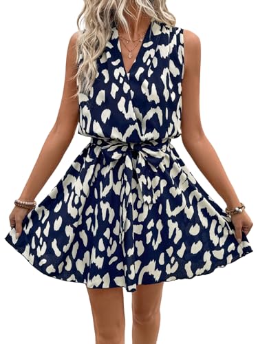 SweatyRocks Damen Sommerkleid Leopardenmuster Kleider V-Ausschnitt Strandkleid Lässig Tunika Kleid Ärmellos Minikleid A-Linie Boho Blusenkleid Dunkelblau M SweatyRocks Damen Sommerkleid Leopardenmuster Kleider V-Ausschnitt Strandkleid Lässig Tunika Kleid Ärmellos Minikleid A-Linie Boho Blusenkleid Dunkelblau M von SweatyRocks