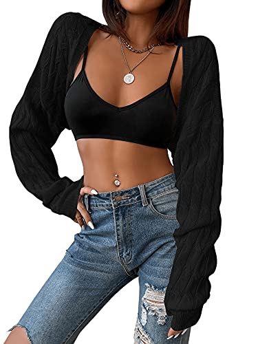 SweatyRocks Damen-Strick-Cardigan mit Langen Ärmeln und offener Vorderseite, Schwarz, L von SweatyRocks