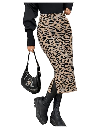 SweatyRocks Damen Strick Rock mit Leopardenmuster Midirock Pulloverrock Casaul Winterrock Bleistiftrock Enger Rock mit Schlitz Braun M SweatyRocks Damen Strick Rock mit Leopardenmuster Midirock Pulloverrock Casaul Winterrock Bleistiftrock Enger Rock mit Schlitz Braun M von SweatyRocks