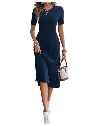 SweatyRocks Damen T-Shirts Kleid A Linie Midikleid Casual Freizeitkleid Kurzarm Sommerkleid mit Taschen Dunkelblau XS SweatyRocks Damen T-Shirts Kleid A Linie Midikleid Casual Freizeitkleid Kurzarm Sommerkleid mit Taschen Dunkelblau XS von SweatyRocks
