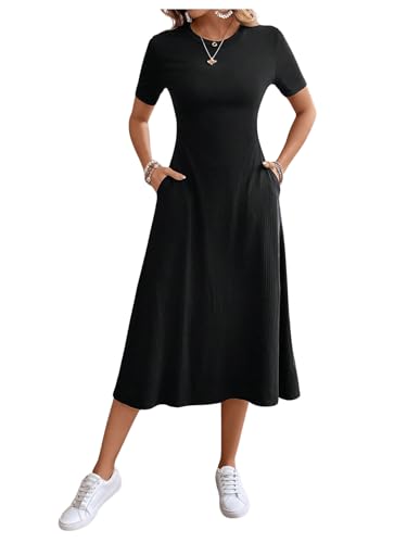 SweatyRocks Damen T-Shirts Kleid A Linie Midikleid Casual Freizeitkleid Kurzarm Sommerkleid mit Taschen Schwarz XS SweatyRocks Damen T-Shirts Kleid A Linie Midikleid Casual Freizeitkleid Kurzarm Sommerkleid mit Taschen Schwarz XS von SweatyRocks