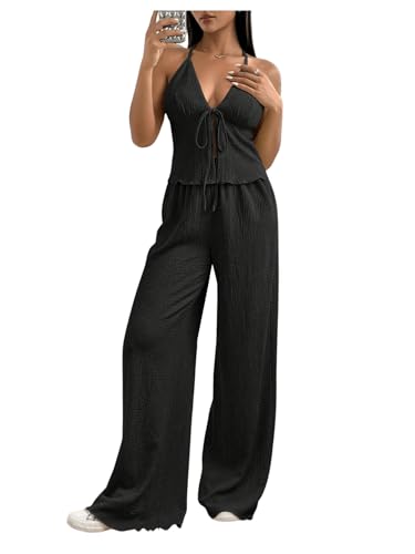 SweatyRocks Damen Zweiteiler Neckholder Top und Hosen Set Kurz Oberteil und Lange Hose Crop Tops 2 Piece Freizeitanzug mit Wellensaum Schwarz XL SweatyRocks Damen Zweiteiler Neckholder Top und Hosen Set Kurz Oberteil und Lange Hose Crop Tops 2 Piece Freizeitanzug mit Wellensaum Schwarz XL von SweatyRocks