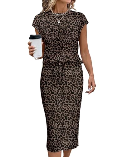 SweatyRocks Damen Zweiteiler Top und Rock 2 Teiler Set Tshirt mit Buchstaben Bodycon Midirock mit Knoten Freizeitanzug Leo Print XL von SweatyRocks