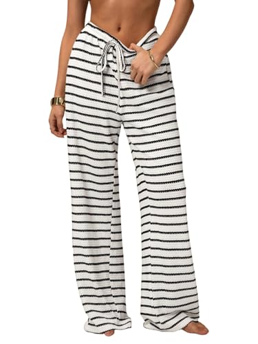 SweatyRocks Gestreifte Hose Damen Lockere Hosen Mit Gummizug Strickhose Mit Weitem Bein Haushose Jogginghose Baggy Waffle Freizeithose Weiß S SweatyRocks Gestreifte Hose Damen Lockere Hosen Mit Gummizug Strickhose Mit Weitem Bein Haushose Jogginghose Baggy Waffle Freizeithose Weiß S von SweatyRocks