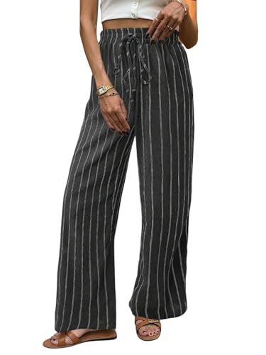 SweatyRocks Gestreifte Hose Damen Sommer Weite Hose Elegant Sommerhose Leicht Lockere Freizeithose Mit Gummizug Strandhose Business Outfit Grau M SweatyRocks Gestreifte Hose Damen Sommer Weite Hose Elegant Sommerhose Leicht Lockere Freizeithose Mit Gummizug Strandhose Business Outfit Grau M von SweatyRocks
