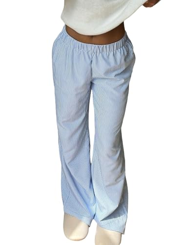 SweatyRocks Gestreifte Hose Damen Weit Lockere Hosen Mit Streifen Sommerhose Weites Bein Damenhose Mit Gummizug Freizeithose Haushose Blau XS SweatyRocks Gestreifte Hose Damen Weit Lockere Hosen Mit Streifen Sommerhose Weites Bein Damenhose Mit Gummizug Freizeithose Haushose Blau XS von SweatyRocks