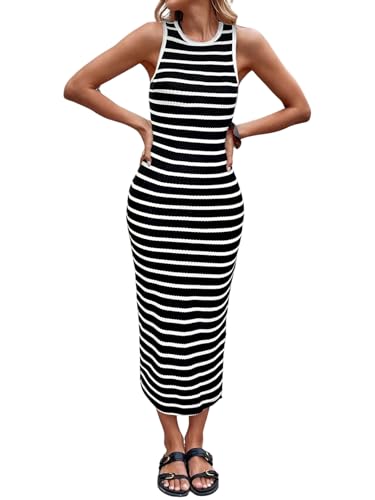 SweatyRocks Gestreiftes Kleid Damen Lang Etuikleid Elegant Maxikleid Mit Schlitz Sommerkleid Strandkleid Bodycon Tank Kleid Waffel Strickkleid Schwarz XL SweatyRocks Gestreiftes Kleid Damen Lang Etuikleid Elegant Maxikleid Mit Schlitz Sommerkleid Strandkleid Bodycon Tank Kleid Waffel Strickkleid Schwarz XL von SweatyRocks
