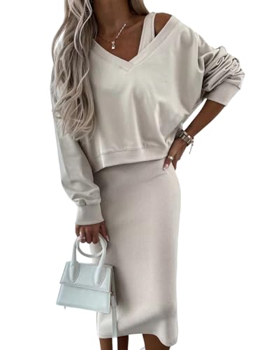 SweatyRocks Herbstkleid Damen Elegant Langarm Zweiteiler Bodycon Kleid Mit Pullover 2 Teiler Maxikleider Strickkleid Winter Outfit Aprikosenfarben XL SweatyRocks Herbstkleid Damen Elegant Langarm Zweiteiler Bodycon Kleid Mit Pullover 2 Teiler Maxikleider Strickkleid Winter Outfit Aprikosenfarben XL von SweatyRocks