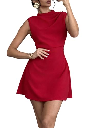 SweatyRocks Hochzeitsgast Kleid Damen Kurz Minikleid A Linie Sommerkleid Elegant Partykleid Ärmelloses Tank Kleid Damenkleider Business Outfit Rot M von SweatyRocks