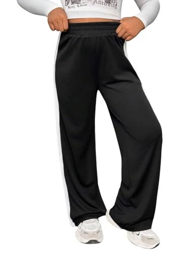 SweatyRocks Hose Mädchen Hohe Taille Sporthose Elastischer Bund Freizeithose Weite Beine Casaulhose Lange Hosen Locker Mädchenhose Schwarz 8 Jahre von SweatyRocks