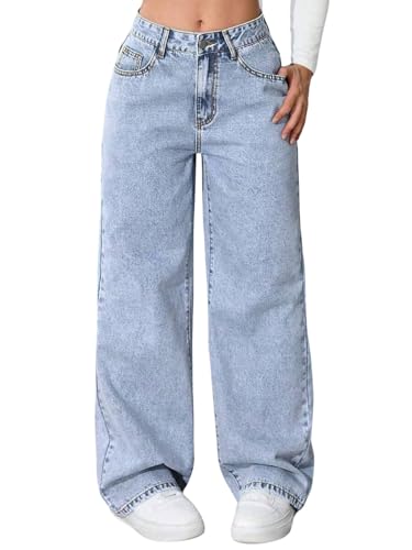 SweatyRocks Jeans Mädchen Hohe Taille Jeanshose mit Taschen Weit Bein Jeans mit Reißverschluss Denimjeans mit Knopf Lässig Hosen Hellblau 13 Jahre SweatyRocks Jeans Mädchen Hohe Taille Jeanshose mit Taschen Weit Bein Jeans mit Reißverschluss Denimjeans mit Knopf Lässig Hosen Hellblau 13 Jahre von SweatyRocks