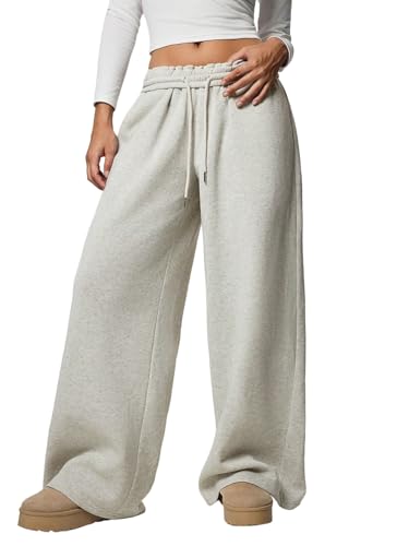 SweatyRocks Jogginghose Damen Baggy Sweathose Mit Taschen Fleecehose Weites Bein Freizeithose Winterhose Oversize Sporthosen Herbst Outfit Grau M von SweatyRocks