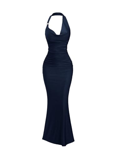 SweatyRocks Kleid Damen Lang Maxikleid Elegant Neckholder Kleid Figurbetont Partykleid Rückenfreie Kleider Bodycon Bleistiftkleid mit Fishtail Dunkelblau S SweatyRocks Kleid Damen Lang Maxikleid Elegant Neckholder Kleid Figurbetont Partykleid Rückenfreie Kleider Bodycon Bleistiftkleid mit Fishtail Dunkelblau S von SweatyRocks