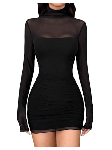 SweatyRocks Kleid Langarm Damen Festlich Minikleid Mesh Kleid Sexy Bodycon Kleid Kurz Partykleid Durchsichtiges Kleid Winterkleid Schwarz M von SweatyRocks