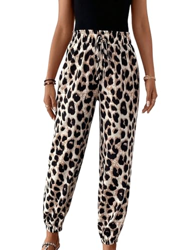 SweatyRocks Leo Hose Damen Große Größen Lockere Hosen Mit Gummizug Jogginghose Baggy Damenhose Elegant Freizeithose Leoparden Hose Leoparden 1XL von SweatyRocks