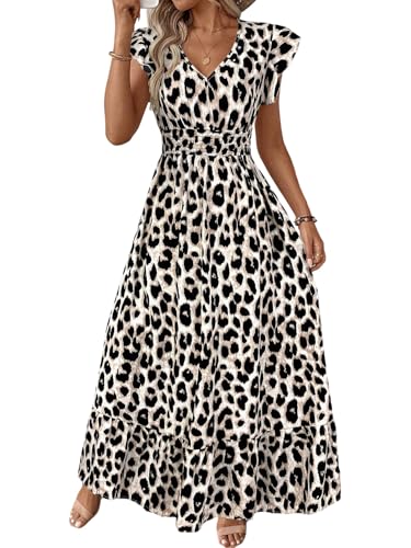 SweatyRocks Leo Kleid Damen Sommer Maxikleid Elegant Kleid Mit V Ausschnitt Festlich Sommerkleid A Linie Strandkleider Lang Rüschenkleid Leo Print L SweatyRocks Leo Kleid Damen Sommer Maxikleid Elegant Kleid Mit V Ausschnitt Festlich Sommerkleid A Linie Strandkleider Lang Rüschenkleid Leo Print L von SweatyRocks