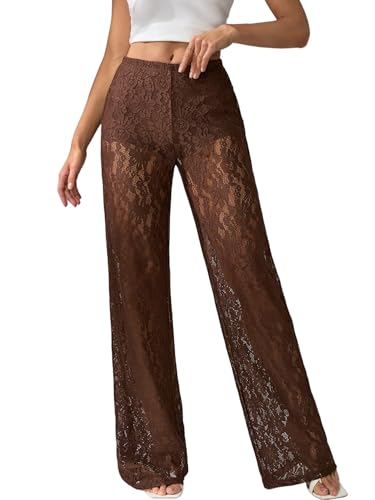 SweatyRocks Luftige Sommerhose Damen Lang Spitzenhosen Sexy Transparente Hose Mit Spitze Rave Outfit Techno Hose Partyhosen Braun S SweatyRocks Luftige Sommerhose Damen Lang Spitzenhosen Sexy Transparente Hose Mit Spitze Rave Outfit Techno Hose Partyhosen Braun S von SweatyRocks