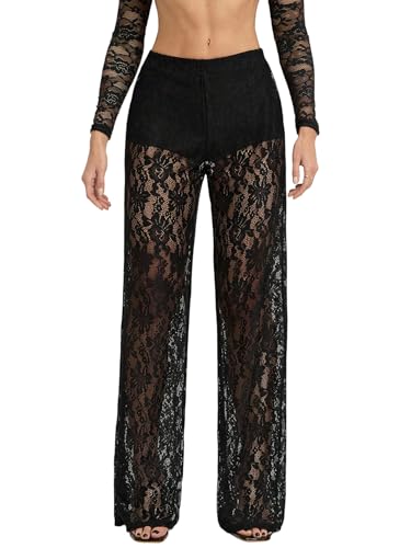 SweatyRocks Luftige Sommerhose Damen Lang Spitzenhosen Sexy Transparente Hose Mit Spitze Rave Outfit Techno Hose Partyhosen Schwarz M SweatyRocks Luftige Sommerhose Damen Lang Spitzenhosen Sexy Transparente Hose Mit Spitze Rave Outfit Techno Hose Partyhosen Schwarz M von SweatyRocks