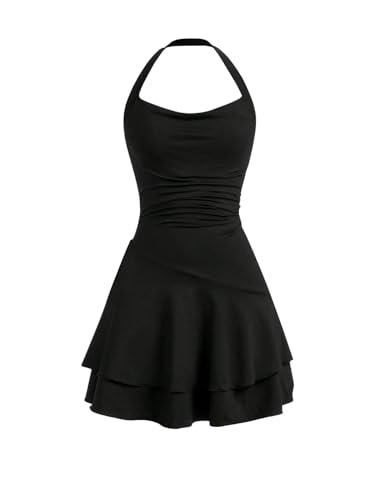 SweatyRocks Mädchen Kleid A Linie Sommerkleid Neckholder Kleider mit Rüschen Ärmelloses Mehrschichtiges Kleid Freizeitkleid Schwarz 9 Jahre von SweatyRocks