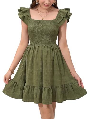 SweatyRocks Mädchen Kleid A Linie Sommerkleid Volant Ärmel Trägerkleid Elegant Mädchenkleider mit Rüschen U Ausschnitt Freizeitkleid Olivgrün 14 Jahre SweatyRocks Mädchen Kleid A Linie Sommerkleid Volant Ärmel Trägerkleid Elegant Mädchenkleider mit Rüschen U Ausschnitt Freizeitkleid Olivgrün 14 Jahre von SweatyRocks
