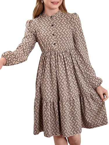 SweatyRocks Mädchen Kleid Elegant Midikleid mit Knöpfen vorn Herbst Langarm Kleider Bedruckte Mädchenkleid Freizeitkleid mit Laterne Ärmel Braun 12 Jahre SweatyRocks Mädchen Kleid Elegant Midikleid mit Knöpfen vorn Herbst Langarm Kleider Bedruckte Mädchenkleid Freizeitkleid mit Laterne Ärmel Braun 12 Jahre von SweatyRocks