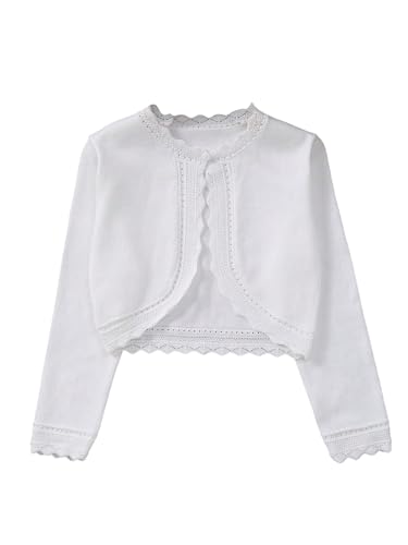 SweatyRocks Mädchen Strickjacke Kurz Bolero Elegant Leichte Cardigan Open Front Jacke Causal Langarm Strickjacken Herbst Jäckchen Weiß 8 Jahre von SweatyRocks