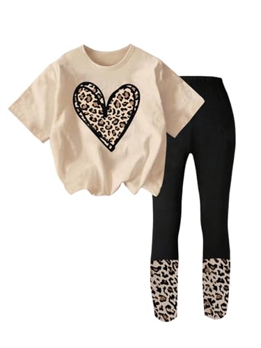 SweatyRocks Mädchen Zweiteiler 8-12 Jahre Tshirt Und Leggings Sets 2 Teiler Leo Herbst Outfits Winter Leo Print Leggins Und Oberteile Teenager Leoparden 11 Jahre von SweatyRocks