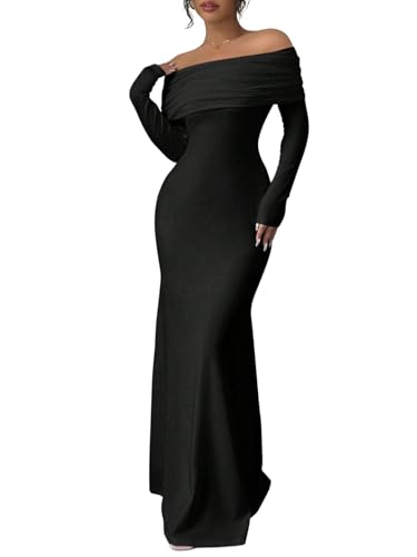 SweatyRocks Maxikleid Damen Elegant Langarm Off Shoulder Kleid Hochzeitsgast Herbstkleid Bodycon Abendkleid Rückenfreies Kleid Schwarz M SweatyRocks Maxikleid Damen Elegant Langarm Off Shoulder Kleid Hochzeitsgast Herbstkleid Bodycon Abendkleid Rückenfreies Kleid Schwarz M von SweatyRocks