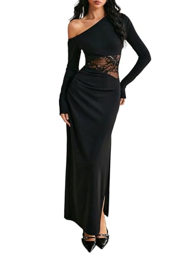 SweatyRocks Maxikleid Damen Elegant Langarm Off Shoulder Kleid Hochzeitsgast Spitzenkleid Bodycon Kleid Mit Schlitz Partykleid Winterkleid Schwarz L SweatyRocks Maxikleid Damen Elegant Langarm Off Shoulder Kleid Hochzeitsgast Spitzenkleid Bodycon Kleid Mit Schlitz Partykleid Winterkleid Schwarz L von SweatyRocks