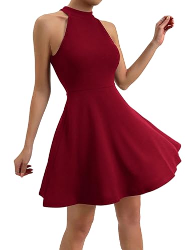SweatyRocks Neckholder Kleid Damen Festlich Kurz Minikleid A Linie Sommerkleid Partykleid Elegant Hochzeitsgast Kleid Cut Out Kleider Kurze Kleider Bordeaux S von SweatyRocks