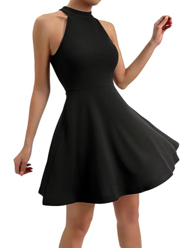 SweatyRocks Neckholder Kleid Damen Festlich Kurz Minikleid A Linie Sommerkleid Partykleid Elegant Hochzeitsgast Kleid Cut Out Kleider Kurze Kleider Schwarz L von SweatyRocks