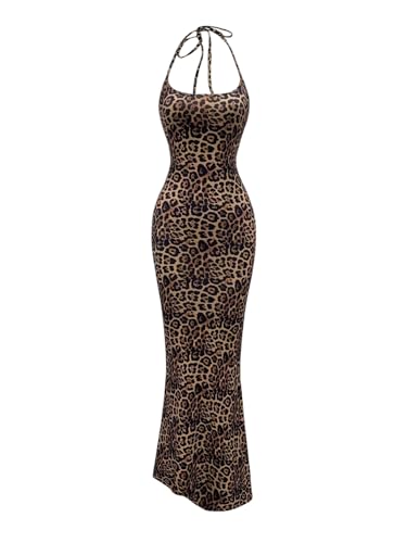 SweatyRocks Neckholder Kleid Damen Lang Sommer Maxikleid Sommerkleid Leo Kleid Y2k Freizeitkleid Partykleid Trägerkleid Sexy Cocktailkleid Leo L von SweatyRocks