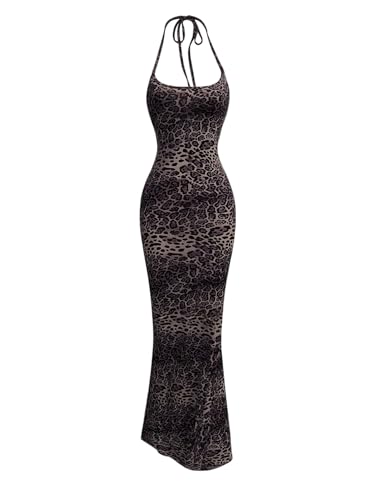 SweatyRocks Neckholder Kleid Damen Lang Sommer Maxikleid Sommerkleid Leo Kleid Y2k Freizeitkleid Partykleid Trägerkleid Sexy Cocktailkleid Schwarz L von SweatyRocks