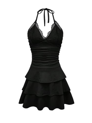 SweatyRocks Neckholder Kleid Damen Sommer Trägerkleid Partykleid Sommerkleid Mit Spitze Minikleid Mit Rüschen Kleid A Linie Kurz Elegant Damenkleider Schwarz L SweatyRocks Neckholder Kleid Damen Sommer Trägerkleid Partykleid Sommerkleid Mit Spitze Minikleid Mit Rüschen Kleid A Linie Kurz Elegant Damenkleider Schwarz L von SweatyRocks