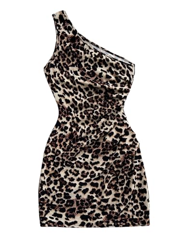 SweatyRocks One Shoulder Kleid Damen Sommerkleid Minikleid Kurzes Partykleid Leo Kleider Figurbetontes Kleid Ärmellose Kleider Freizeitkleid Leo S von SweatyRocks