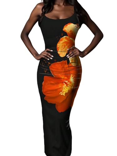 SweatyRocks Sommerkleid Damen Lang Blumenkleid Maxikleider Hochzeitsgast Bodycon Kleid Trägerkleid Ärmellos Strandkleider Boho Kleid Orange XL SweatyRocks Sommerkleid Damen Lang Blumenkleid Maxikleider Hochzeitsgast Bodycon Kleid Trägerkleid Ärmellos Strandkleider Boho Kleid Orange XL von SweatyRocks