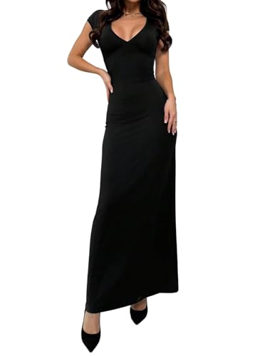 SweatyRocks Sommerkleid Damen Lang Elegant Kleider Mit V-Ausschnitt Figurbetontes Kleid Mit Cocktailkleid Leicht Partykleid Freizeitkleid Schwarz M SweatyRocks Sommerkleid Damen Lang Elegant Kleider Mit V-Ausschnitt Figurbetontes Kleid Mit Cocktailkleid Leicht Partykleid Freizeitkleid Schwarz M von SweatyRocks