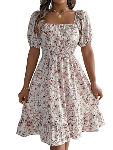 SweatyRocks Sommerkleid Damen Lang Elegant Kleider mit U-Ausschnitt Boho Blumenkleid Strandkleider mit Puffärmel Leicht A-Linie Knielang Kleid Weiß XL SweatyRocks Sommerkleid Damen Lang Elegant Kleider mit U-Ausschnitt Boho Blumenkleid Strandkleider mit Puffärmel Leicht A-Linie Knielang Kleid Weiß XL von SweatyRocks