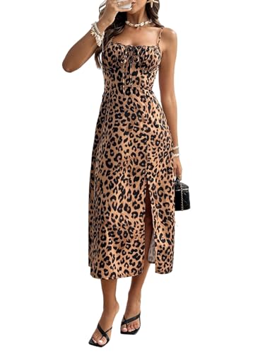 SweatyRocks Sommerkleid Damen Leicht Lang Leo Kleid Maxikleid Mit Schlitz Strandkleid Sommer Luftig Rüschenkleid Trägerkleid Damenkleider Leo L von SweatyRocks