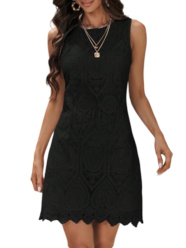 SweatyRocks Spitzenkleid Damen Festlich Kurz Cocktailkleid Hochzeitsgast Minikleid Elegantes Kleid Mit Spitze Partykleid Ärmellos Sommerkleid Schwarz M von SweatyRocks